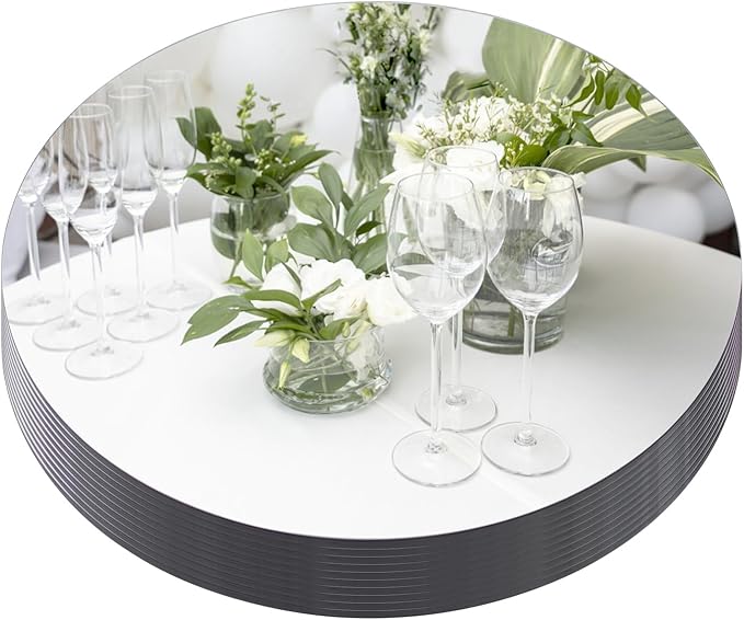 Mymonfif 12" Mirror Centerpieces, Set of 12 Round Mirrors for Centerpieces, 2mm Glass Mirror Plates, Mirror Tray, for Wedding Table, Party Decorations, Candle Plate Set, Craft, Christmas Decorations