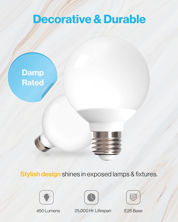 Sunco 30 Pack G25 LED Light Bulbs, Vanity Globe Bathroom Light Bulb, 450 LM, 6000K Daylight Deluxe, 6W (40W Equivalent), Dimmable Mirror Vanity Decorative Bulb, E26 Base UL