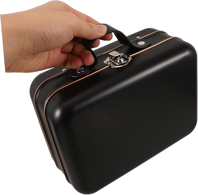 Mobestech Mini Suitcase Makeup Organizer Tin Jewelry Container for Makeup Toys and Electronics Portable Handheld Storage Box Black