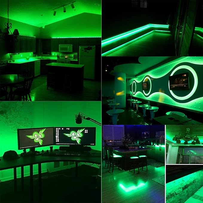 TOPAI 12V COB LED Strip Green 16.4ft Waterproof IP65 Super Bright 2400LEDs Dotless Outdoor LED Tape Lights Flexible Cuttable for Boat, Yacht, Kayak, Home Lighting