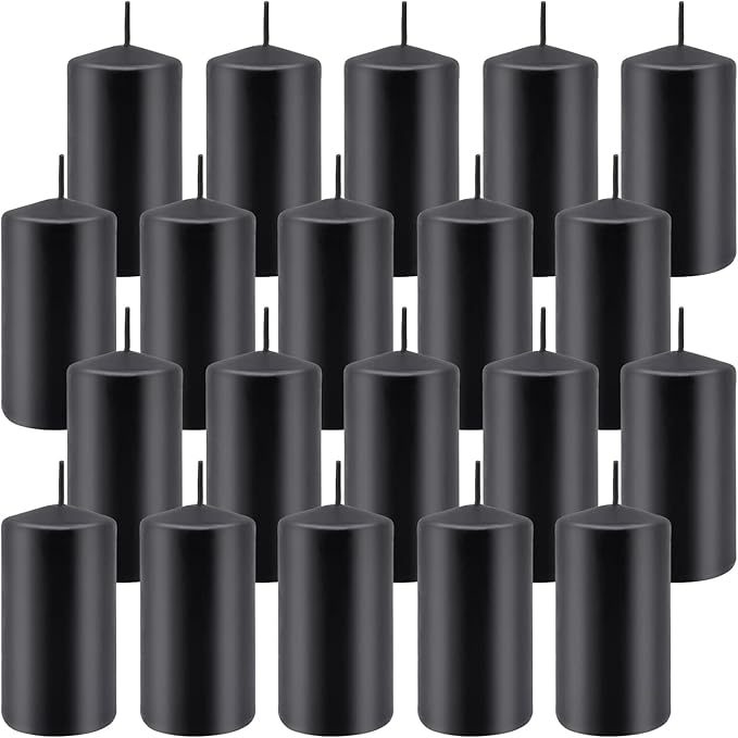 YOROXRG 2"x4" High Black Pillar Candles, Set of 20 Unscented. Bulk Buy. Ideal for Halloween, Wedding, Emergency Lanterns, Household, Wedding and Home Décor Candlesticks
