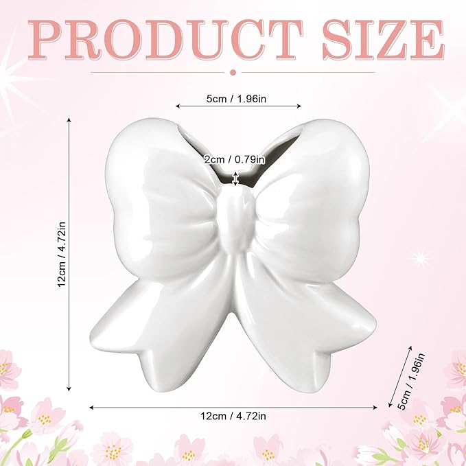 Jingmore White Bow Vase Coquette Ceramic Vase for Wedding Pen Holder Makeup Brush Holder Contemporary Design Decorative Women Gift for Home Office Shelf Table Room(Small, Classic)
