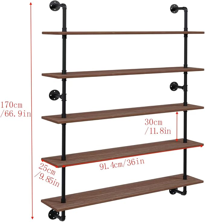 HDDFER Floating Shelves for Wall Living Room Shelves Bookshelf Industrial Pipe Shelving Shelf Real Wood Planks 36 inch Rustic Wall Shelves Hanging Bookshelves Farmhouse Kitchen Bar Shelving
