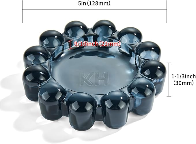 khtumeware Black Bubble Glass Candle Dish – Modern Clear Glass Candle Holder for Tealights & Diffusers, Decorative Tray for Home & Tabletop Decor（1 Pack）