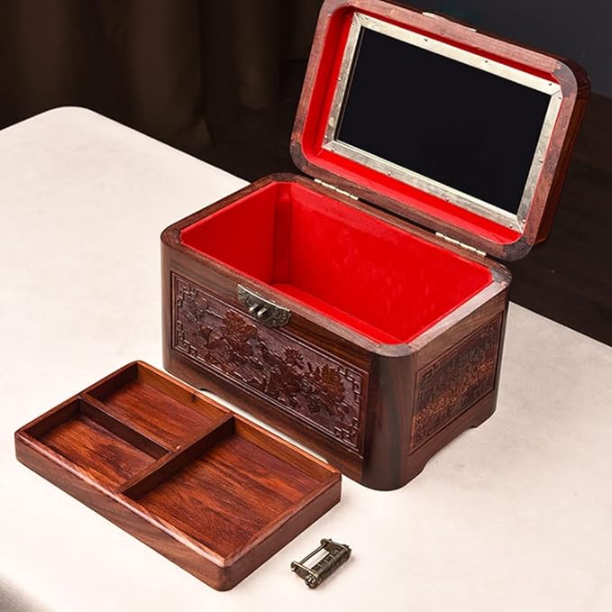 Makeup Organizers Mahogany Jewelry Box Chinese Retro Storage Box Ring Earring Necklace Bracelet Watch Small Jewelry Storage Box Jewelry Box 10.62 inches Jewelry Case