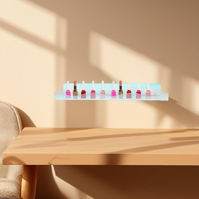 KALLORY Iridescent Acrylic Wall Shelf with Wavy Design, Floating Nail Polish and Perfume Organizer, Makeup Storage for ’ Bedroom and Bathroom Decor