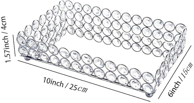 Feyarl Crystal Perfume Tray Cosmetic Makeup Vanity Tray Jewelry Trinket Rings Earrings Organizer Decorative Tray Storage for Home Deco Wedding Dresser Coffee Tabletop Girl Women Gift(10" x 6 "Silver)