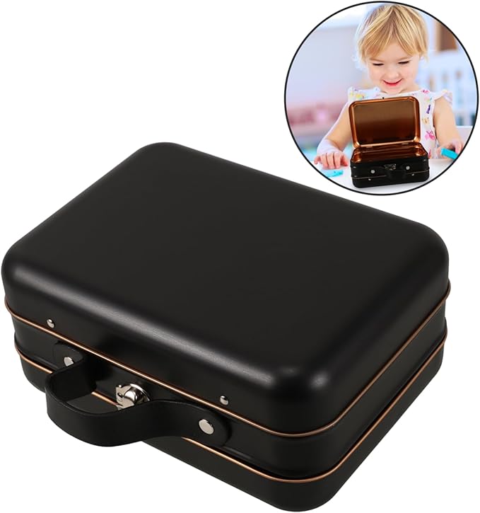 Levemolo Mini Suitcase Iron Storage Box Vintage Decorative Container for Coins and Candy Compact Organizer for Parties and Weddings Black Tin Plate Design