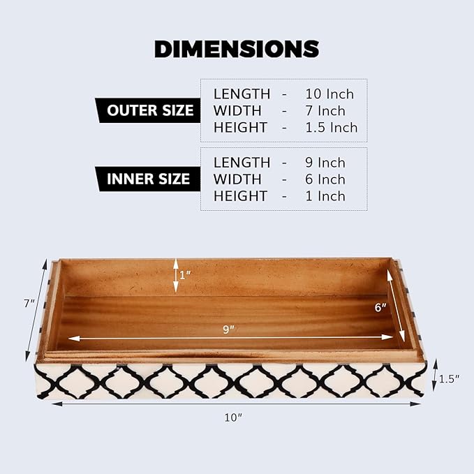 Handicrafts Home Handmade Moroccan Pattern Inspired Decorative Box - Small Storage Organizer for Neck Chains, Watches, Memory Keepsakes - Boho Style Treasure Box, Multipurpose Gift - B&W, 7x10x1.5