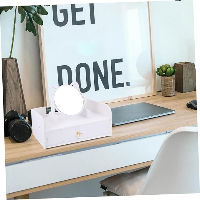 Housoutil Multifunctional Tabletop Makeup Mirror with Large Storage Box, Single Drawer Vanity Mirror for Bedroom Dresser, Portable Cosmetic Organizer for Travel and Daily Use