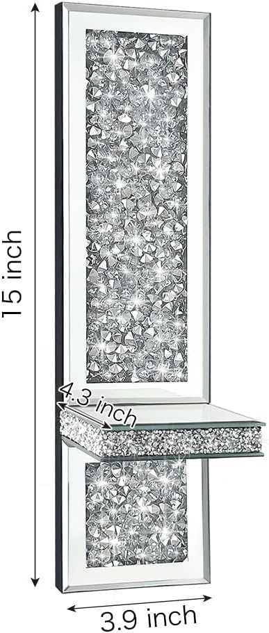 Pibeyer Crystal Crush Diamond Wall Candle Holder Set of 2, Silver Mirrored Candle Sconces, Home Wall Decoration for Living Room,Dining Room & Bedroom