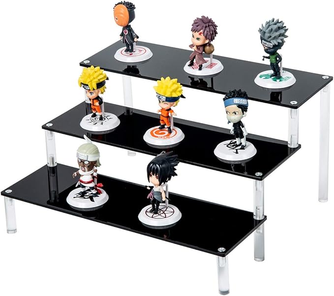 BYCY Black Acrylic Display Stand Perfume Display Stand, 3 Tier Desserts Holder,3 Tier Cupcake Display Risers Steps for Organizer and Decoration