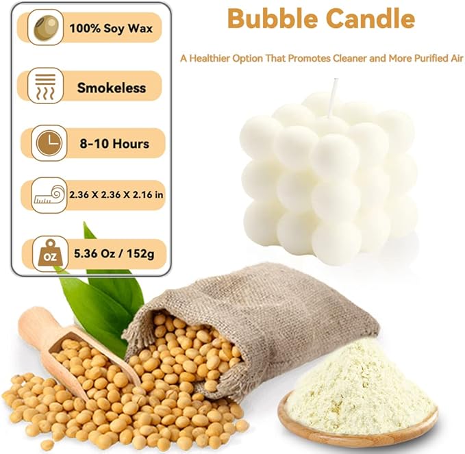 Scented Bubble Candles Gifts Set for Women, Large Candles for Home Decor Scented, 2 x 5.4 oz Soy Wax Aromatherapy Candles, Cube Aesthetic Candle, Ideal Gifts for Valentines Day, Mother's Day