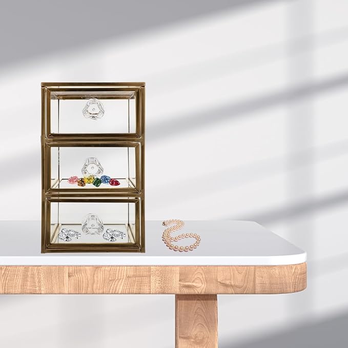 PRETYZOOM 3-tier Jewelry Storage Box Glass Versatile Makeup and Jewelry Organizer Easy Access for Home and Office Use