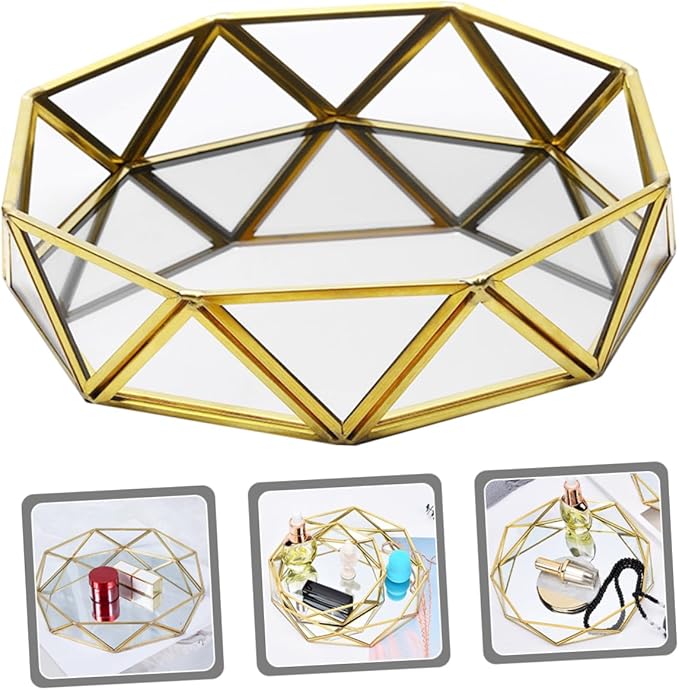 CHILDWEET Decorative Mirror Tray for Dresser Elegant Glass and Makeup Organizer for Jewelry Perfume and Trinkets Versatile Vintage Design for Home Hotel and Retail Display