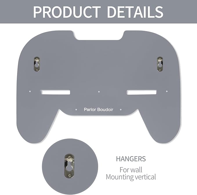 Game Room Decor Gaming Floating Shelf for Wall - Retro Controller Shaped Wooden Display Rack with Hooks for Controllers and Headphones, Gray, Gaming Room Organizer for Boys and Teens