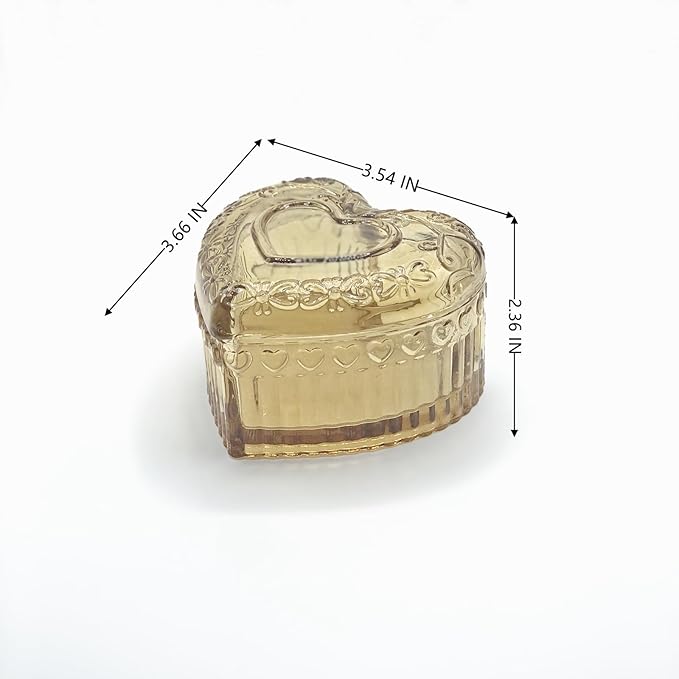 Glass Jewelry Box Heart Shape Cute Box for Storage Ring Earring Trinket Vintage Jewelry Organizer Decorative Gift for Women Girls-GRB003-Amber