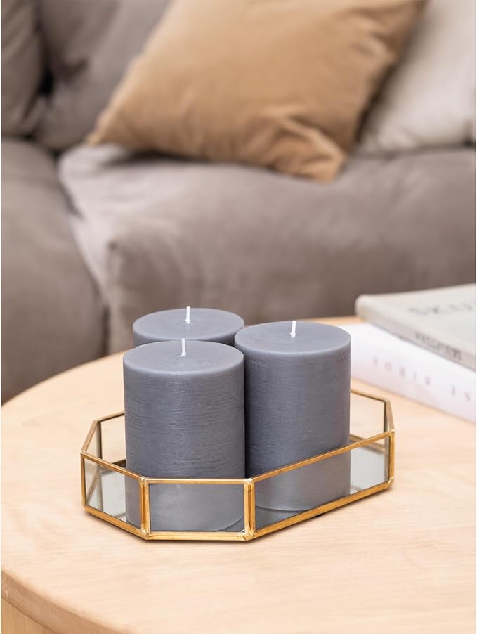 CANDWAX 3x4 inch Pillar Candles Set of 3 – Unscented Dripless Rustic Dark Gray Candles for Wedding Decor, Home Use