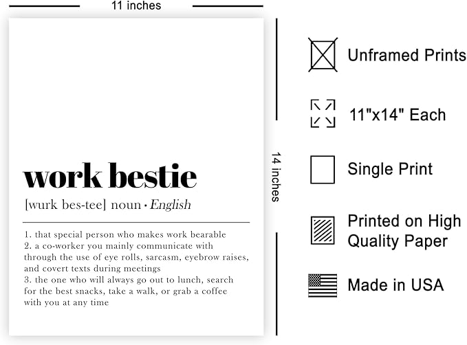 Poster Master Definition of Work Bestie Print - Typography Poster - Dictionary Art - Minimal Gift for Boss & Colleague - Funny Decor for Office, Workplace or Dorm - 11x14 UNFRAMED Wall Art