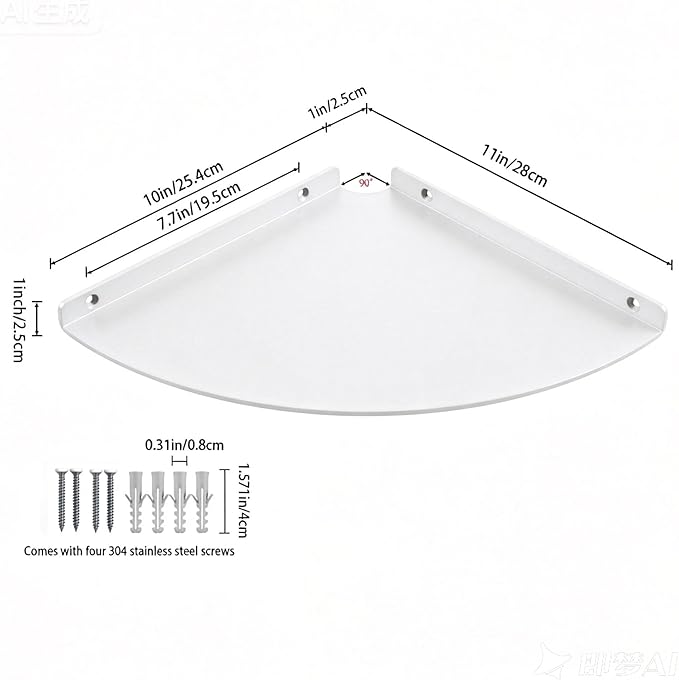 11 Inch Corner Shelf - Heavy Duty 3.0mm Aluminum Alloy Wall Mounted Floating Shelf for Bathroom, Kitchen, Living Room, Office, Bedroom & Dorm - White