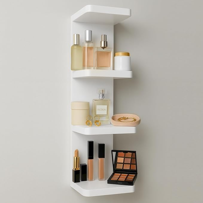 LitaEther Modern Lack Wall Shelf -Round Edge (White, 4 Tier)