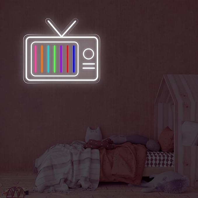 Retro TV Led Neon Sign - Vintage Old TV Set with TV Interference No Signal - Perfect Wall Décor for your 90s Theme Party, 13"x15.2"