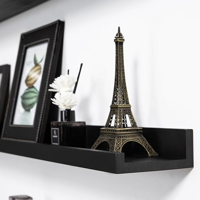 AZSKY Floating Picture Ledge Shelves for Wall Set of 3, 24 Inch Shelves with Lip Long Large Nursery Book Shelf for Storage Bookshelf Wall Mounted Living Room Bedroom Decor Frames(Black)