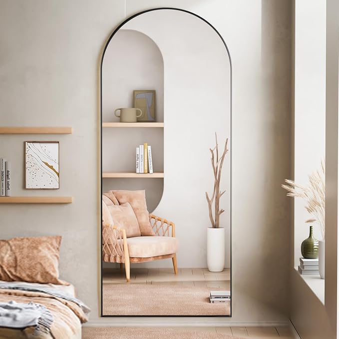 BEAUTYPEAK 71"x26" Arch Full Length Mirror, Full Body Floor Mirror with Stand Hanging or Leaning, Aluminum Alloy Frame Wall Mirrors for Bedroom, Dressing Room, Black