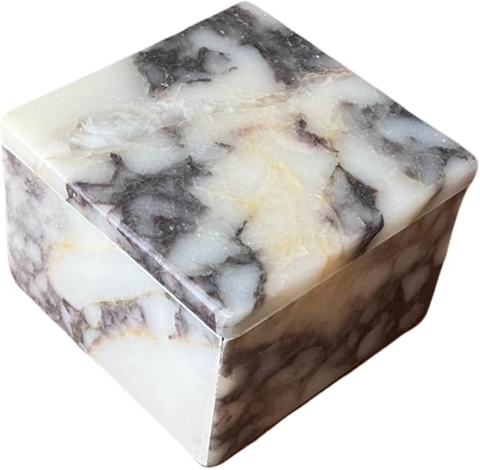 Natural Marble Ring Jewelry Box Cotton Swab Storage Box with Lid Storage Box (Calacatta Violet)