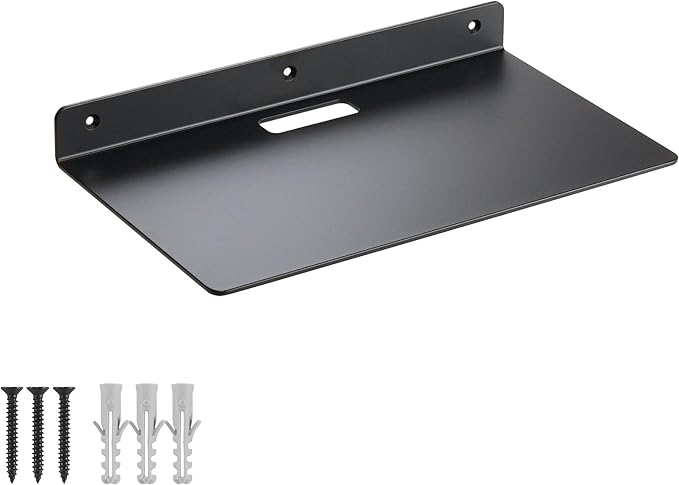 Small Wall Shelf,3.0mm Aluminum Alloy Small Floating Shelf,for Bathroom, Bedroom, Living Room, Kitchen,Office(12’ Floating Shelf with Hole)