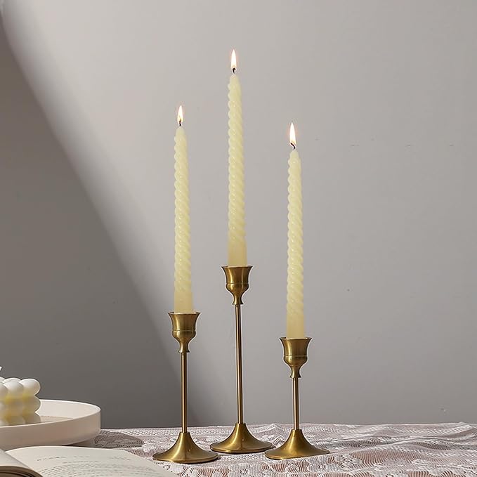 Ivory Spiral Taper Candles, Ivory Taper Candle Set of 4 Unscented Dripless Candlesticks - Long Burning Candles for Home Decor, Wedding, Party