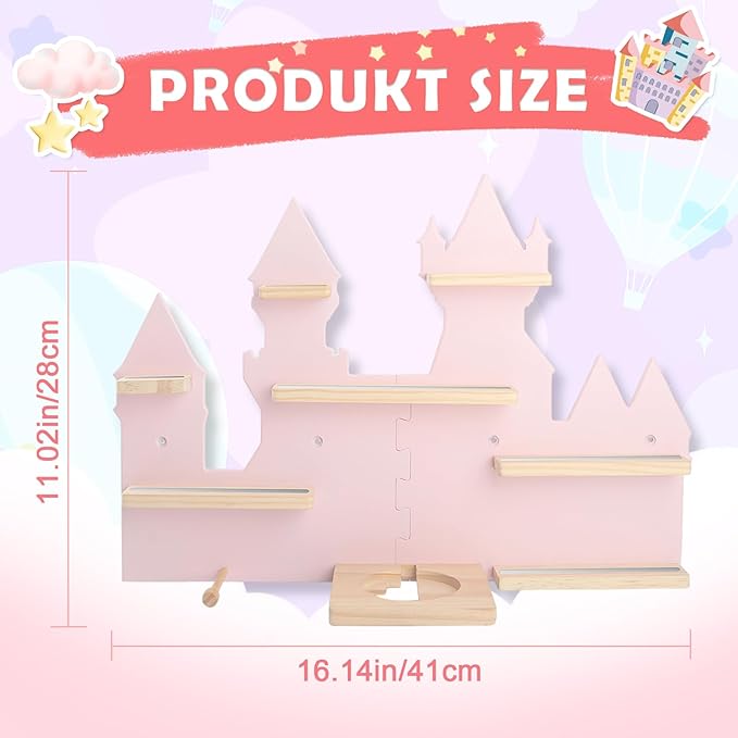 for Toniebox 2 and Toniebox 1 Tonie Shelf Wall Mounted Set,Tonies Figures Tonies Storage,Magnetic Wooden Floating Shelves Compatible with Tonie box Player Character for Children Room (pink-castles)