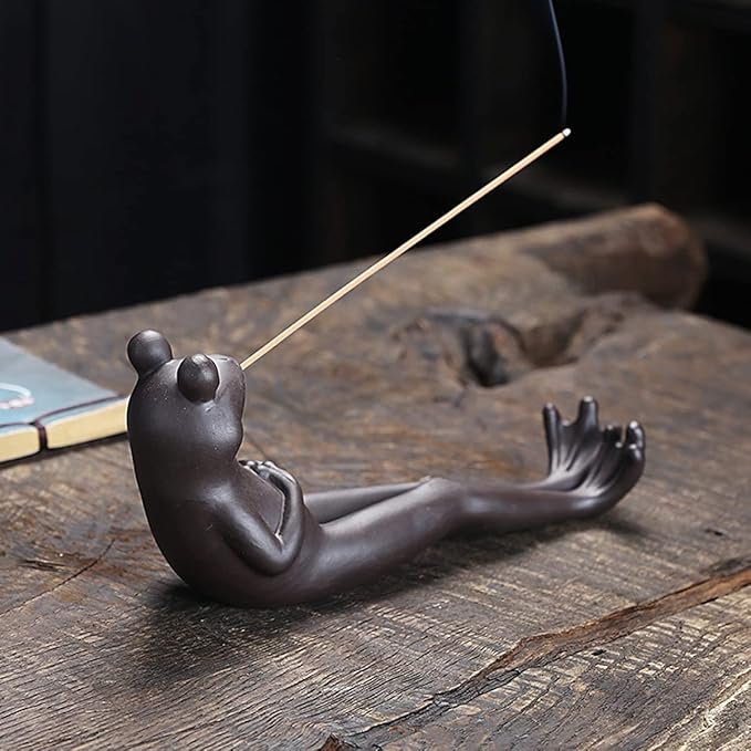 ChangWanna Frog Incense Stick Holder - Ceramic Insence Burner Ash Catcher, Insense Stand with 45 Sandalwood Sticks, Ornament for Aromatherapy/Yoga/Meditation/Home Living Room Office Decor
