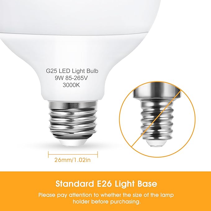 Flaspar Vanity Light Bulbs for Bathroom, G25 LED Globe Light Bulb 100 Watt Equivalent, 3000K Warm White LED Bulbs E26 Medium Base for Mirror Makeup Chandelier Lighting, Non-dimmable, 4 Pack