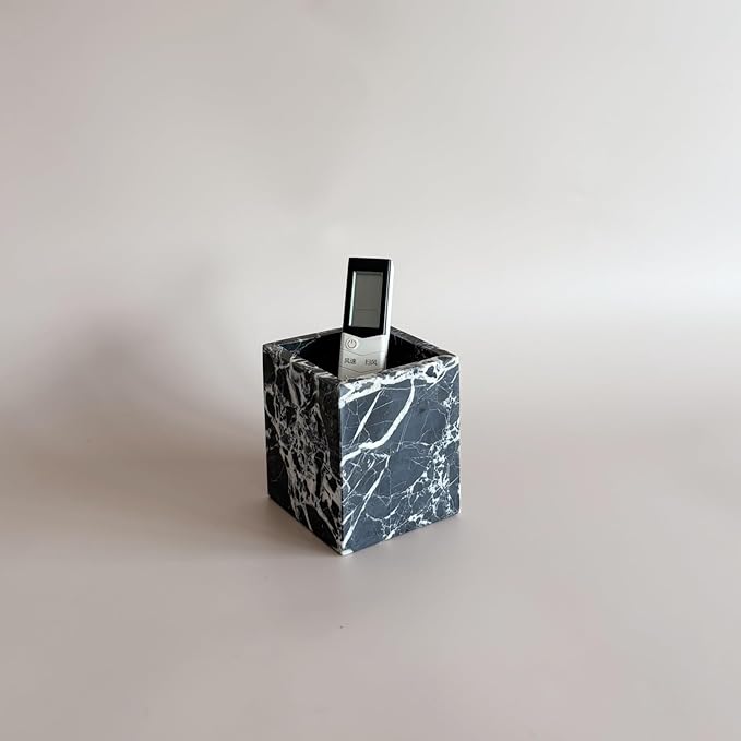 Natural Marble Stone Square Storage Container Empty Vessel Holder Cup for Candle/Pens/Sundries items (Calacatta Black)