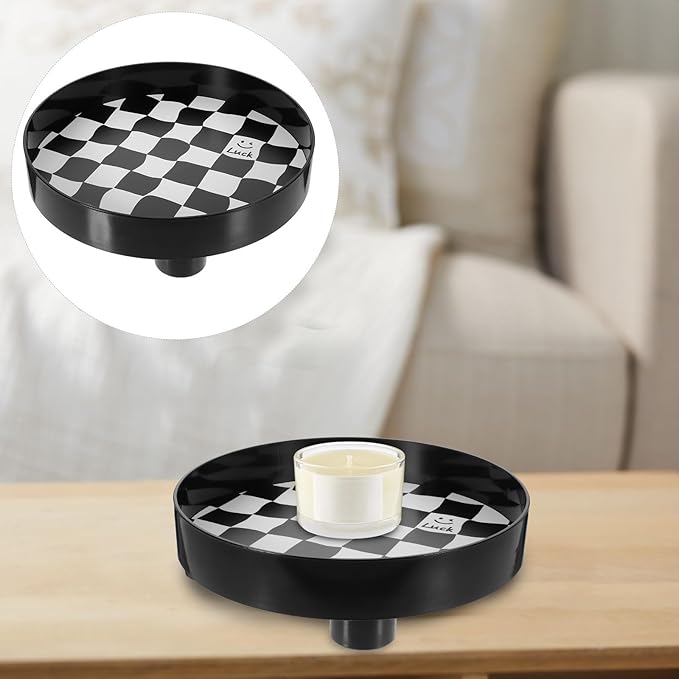 Black and White Checkered Large Storage Tray, Aesthetic Jewelry Holder and Makeup Organizer, Nordic Style Decorative Nightstand Dish for Perfume, Desk, and Home Décor