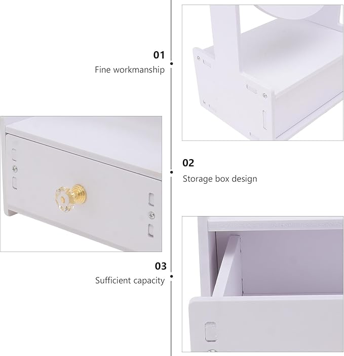 Desktop Cosmetic Mirror with Storage Drawer, Large Round Rotating Makeup Mirror for, Portable Vanity Organizer Box for Home and Bedroom Use