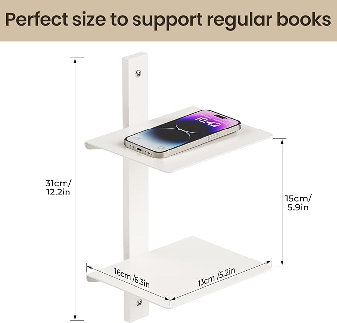 Floating Book Shelves for Wall, 6 Tier Invisible Floating Bookshelf, Vertical Spine Book Tower, Wall Mounted & Space Saving, Heavy Duty Metal Book Organizer for Home Office, 3 Pack White