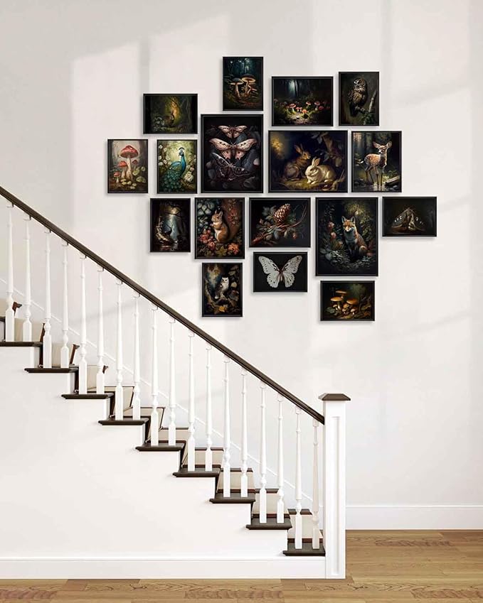 KBKBART Dark Cottagecore Room Decor Aesthetic Set of 17, Cottage Core Wall Decor, Dark Academia Cottagecore Decor Woodland Forest Nature Wall Art Prints, Vintage Mushroom Decor Poster Animal Pictures for Bedroom Dorm Wall Decor- UNFRAMED