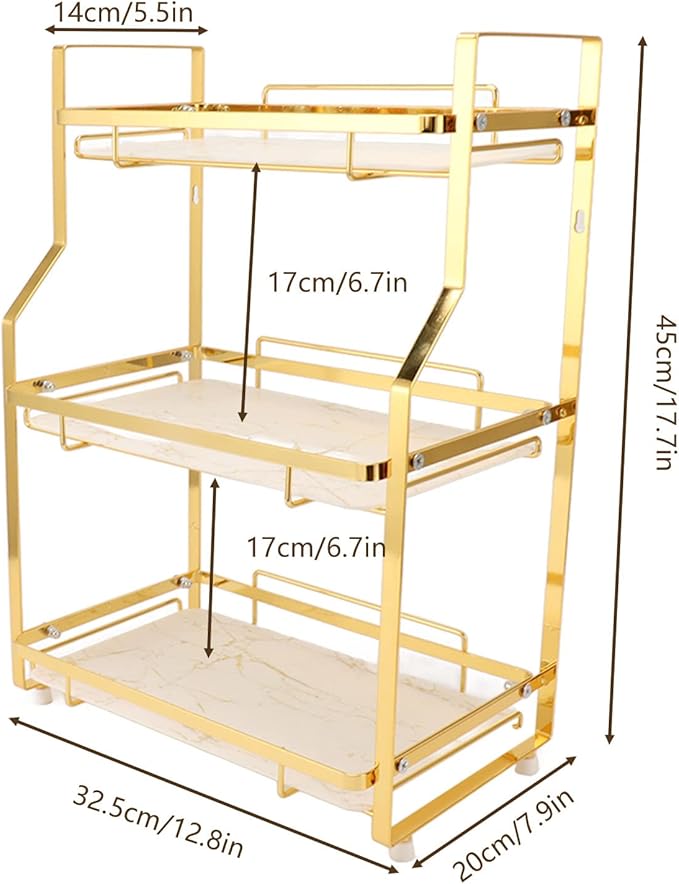 Bathroom Storage Shelf, Multi Fuctional Makeup Organizer, Wall Mounted Corner Organizer Standing Rack for Living Room Bedroom Kitchen (3 Tier)