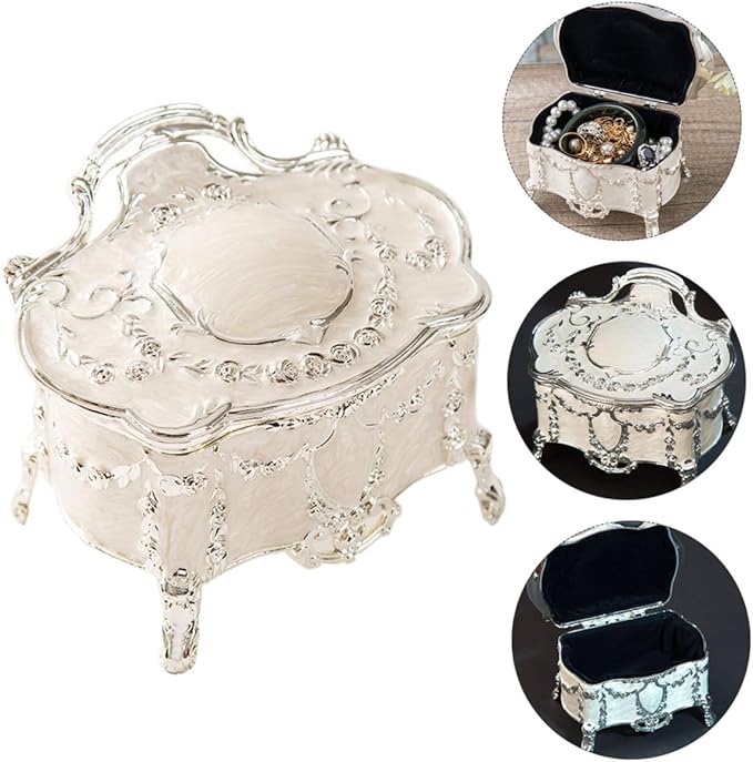 Vintage Jewelry Storage Box Small Retro Jewelry Case for Earrings and Necklace Organizer for Makeup Table Display 6.8x5.3x5.5 Inch