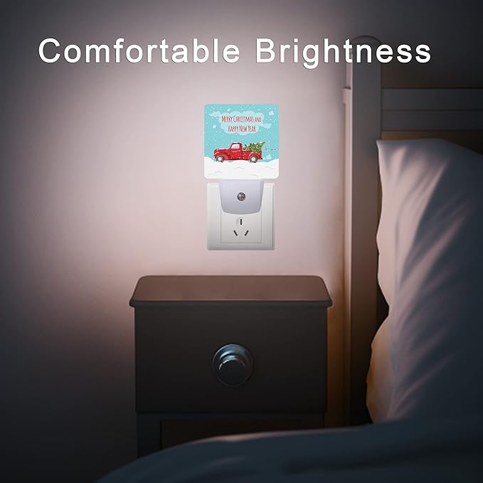 Christmas Décor Night Light,Retro Pickup and Christmas Tree Night Lights Plug into Wall with Dusk to Dawn Light Sensors 0.5W Dim Lamp for Bedroom