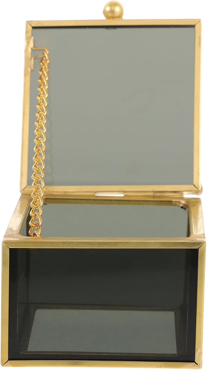 Alipis Square Glass Jewelry Organizer Makeup Storage Travel Jewelry Box Decorative Box Home Supplies
