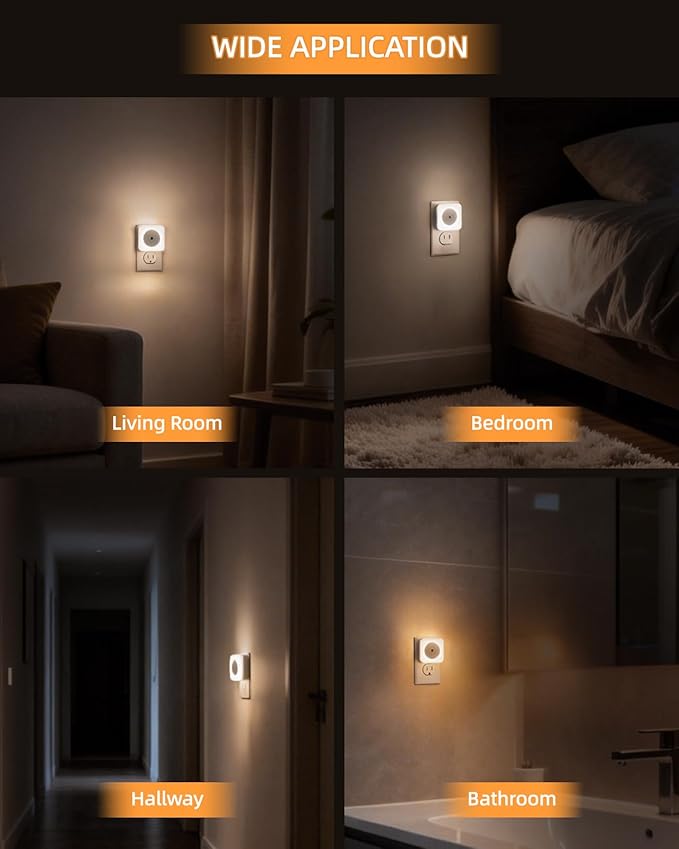 8-Pack LED Night Lights Plug into Wall,Bright Nightlight Auto-On/Off and Dimmable,0.5W Plug in Socket Night Light,Smart Sensor,Daylight White,for Adults Kids Bedroom Bathroom Hallway Kitchen Decor (8)