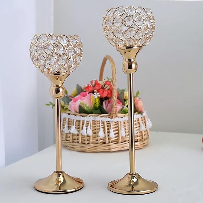 Pack of 8pcs Candle Holders for Pillar Candles,Gold Candle Holders Bulk Wedding Centerpieces Metal Crystal Candlestick Holders Stand for Table Party Church Decor