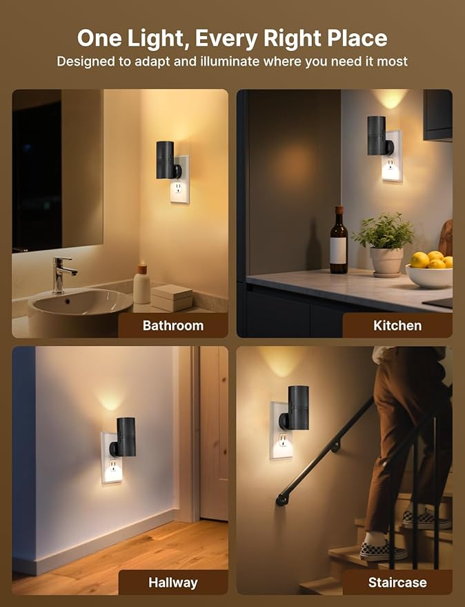 Likelgn Night Light Plug into Wall, 4 Pack Dimmable LED Nightlight with Dusk to Dawn Sensor, Soft White Glow, for Hallway, Bathroom, Bedroom, Black