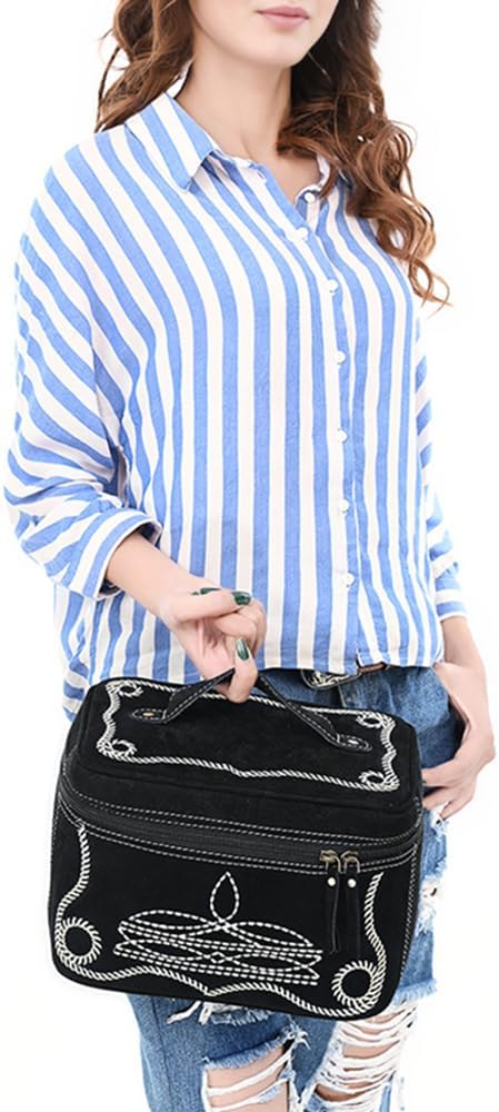 American Darling Genuine Suede Leather Jewelry Case Boot Stitched Embroidery Vegetable-Tanned Western Travel Organizer