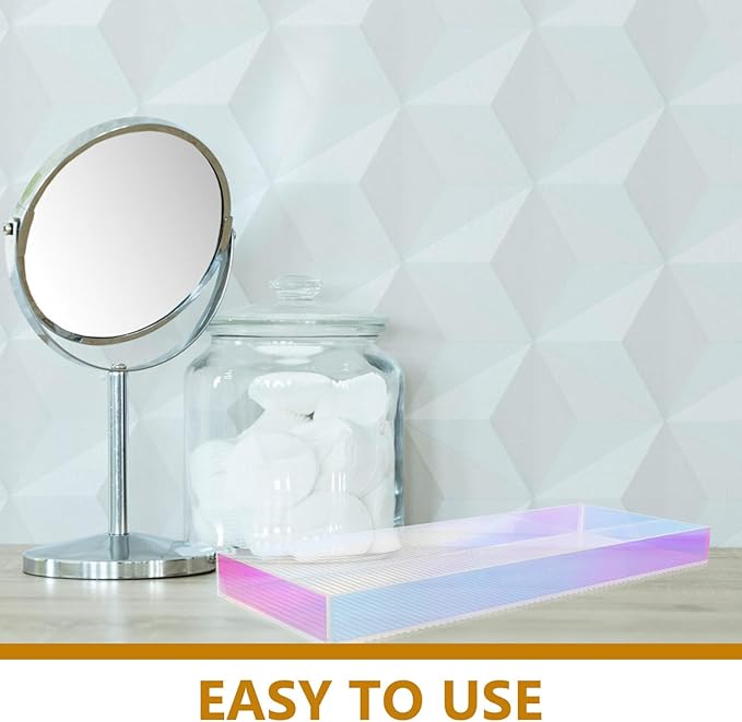 Acrylic Makeup Storage Tray Small, Striped Rainbow Cosmetic Organizer for Vanity and Entryway, Perfume and Skincare Display, Acrylic Riser Tray for Women’s Bedroom and Bathroom
