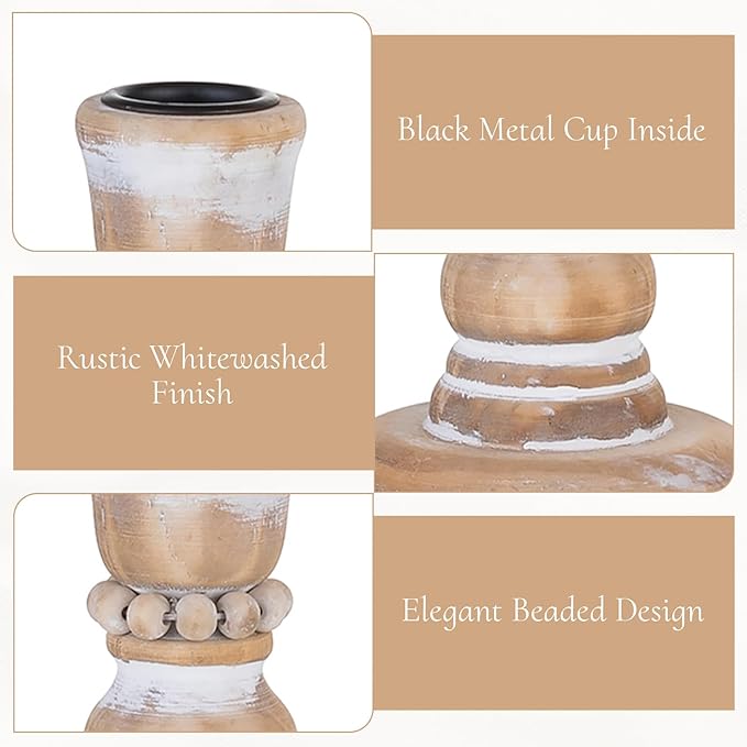 Wooden Taper Candle Holders: Rustic Wood Candlestick Holders Farmhouse Fall Decor for Living Room Dinning Table Centerpiece Christmas Set of 10