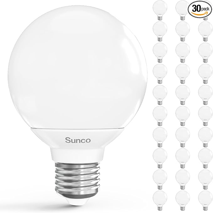 Sunco 30 Pack G25 LED Light Bulbs, Vanity Globe Bathroom Light Bulb, 450 LM, 4000K Cool White, 6W (40W Equivalent), Dimmable Mirror Vanity Decorative Bulb, E26 Base UL.